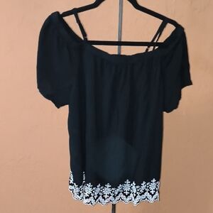 Old Navy Black Off The Shoulder Short Sleeve Blouse Size Large